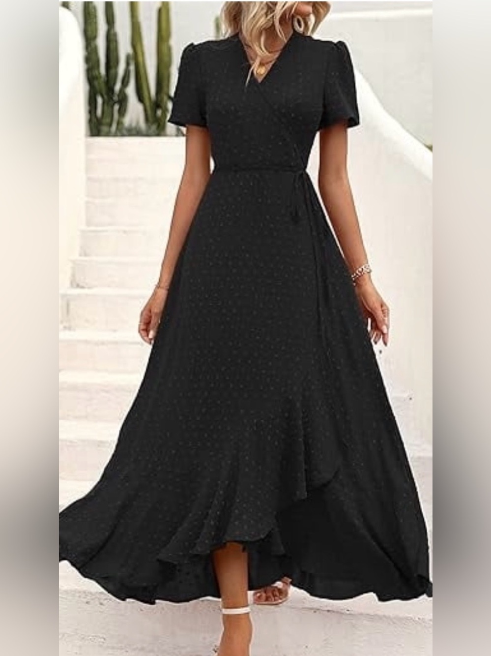 PRETTYGARDEN Women's Summer Maxi Dress Casual wrap Neck Split Ruffle Beach Long
